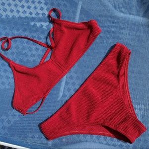 SHEIN Cranberry Textured Bikini NWOT